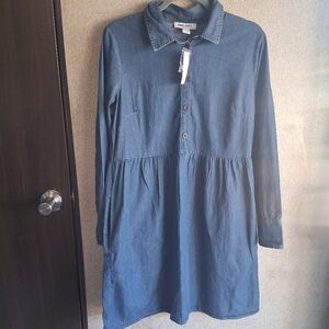 Chambray Long Sleeve Dress NWT Size Med Nine West Jeans Fall Casual Western